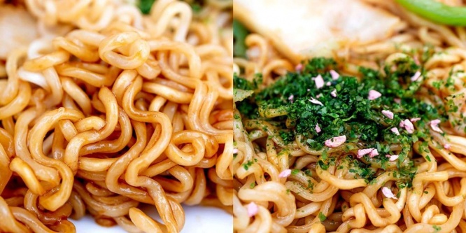 中細の縮れ麺とふりかけ