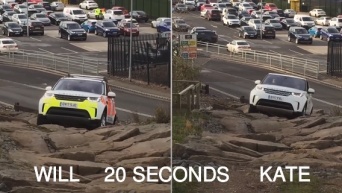 オフロード車で岩場を走破！キャサリン妃がジャガー・ランドローバー社の工場で運転の腕前を披露