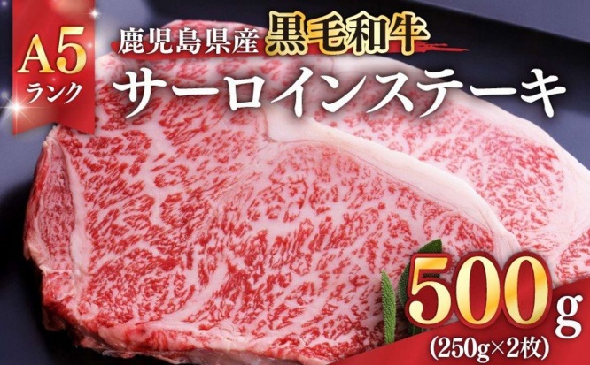 鹿児島県 鹿屋市「鹿児島県産黒毛和牛A5ランクサーロインステーキ 500g（250g×2枚）」18000円（ふるさとチョイスより）