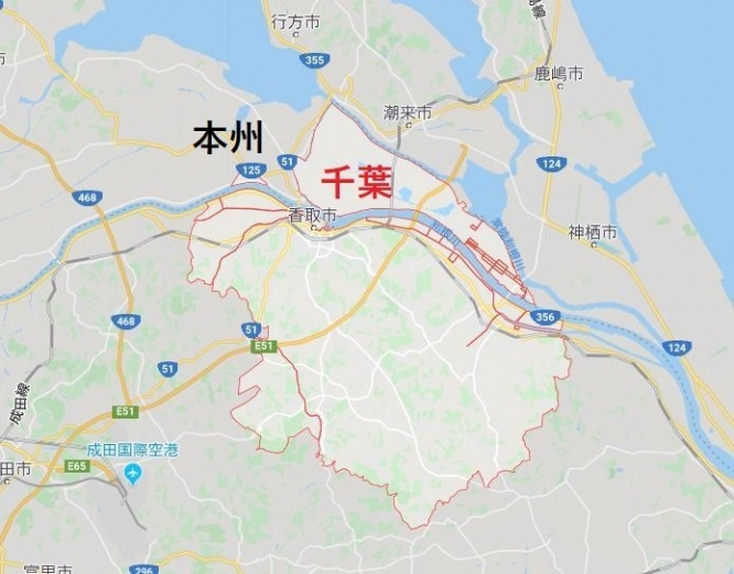 香取市（編集部で一部加工、以下同）（C）Google