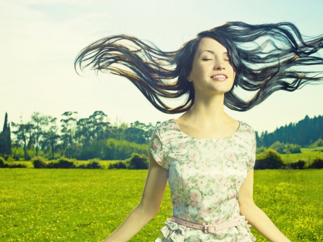 Lady in a flower meadow