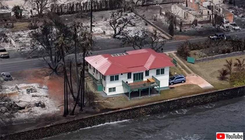ハワイ・マウイ島の山火事でまわりが焼け野原となる中、1軒だけ無事だった家に注目が集まる