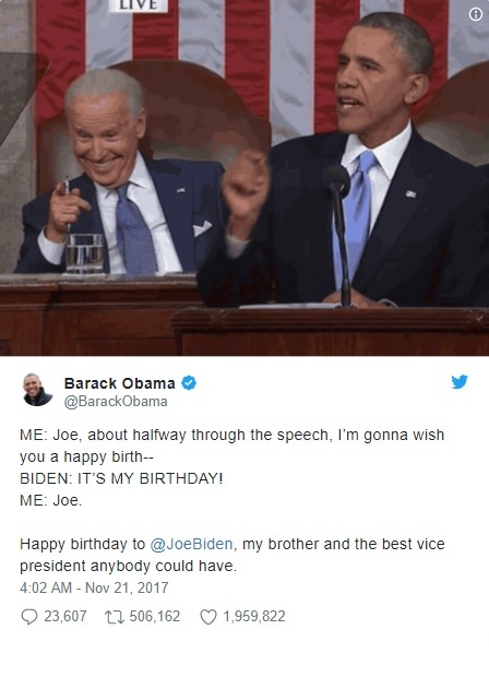 バラク・オバマ前大統領、ジョー・バイデン前副大統領との仲の良さを自らネタに