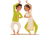 Indian women and man dancing vector isolated. Indian dancers vector silhouette. Indian cartoon dancers diferrent pose icons. Indian people dancing India, dance, show, party, movie, cinema, cartoon