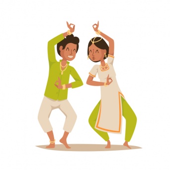 Indian women and man dancing vector isolated. Indian dancers vector silhouette. Indian cartoon dancers diferrent pose icons. Indian people dancing India, dance, show, party, movie, cinema, cartoon