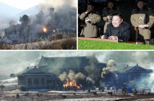 青瓦台らしき建物を襲撃する特殊部隊の作戦を指導した金正恩氏