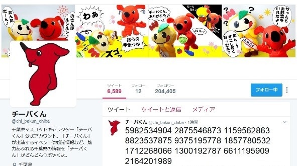 チーバくんのツイートが注目を集めた（「チーバくん」公式ツイッターアカウントより）