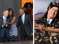 オバマ大統領夫人とブッシュ前大統領の温かいハグが全米で話題に！　一方ネットでは盛大なコラ祭りに