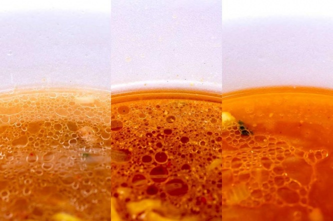 左から、彩未、すみれ、純連のスープ