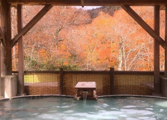 美しい紅葉を見ながら入る混浴露天
