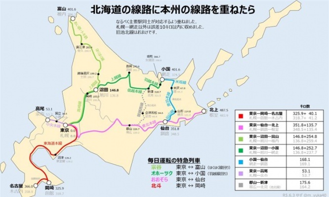 「想像をはるかに絶する距離感」「マジでビビりました」 北海道に「本州の線路」重ねてみた図がエグすぎる