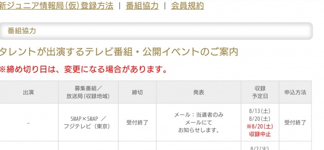 SMAP×SMAPの収録中止