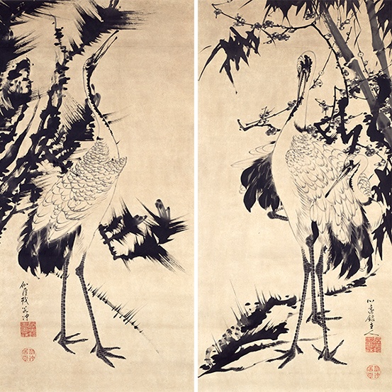 松竹梅群鶴図