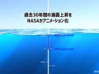 NASAが過去30年の海面上昇を視覚化したアニメーション映像