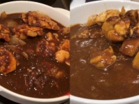 左が松屋「ごろごろ煮込みチキンカレー」、右が吉野家「チキンスパイシーカレー」　（写真はすべてJタウンネット撮影）