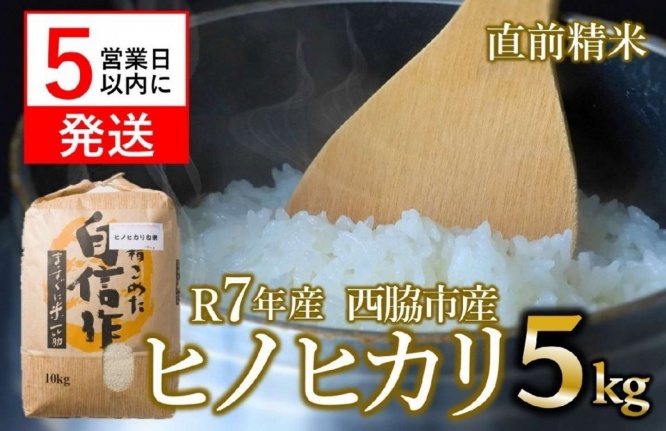兵庫県 西脇市「ヒノヒカリ 5kg 白米 令和7年産」9,000 円（ふるさとチョイスより）