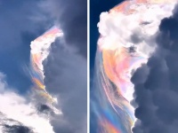 ねじれた雲が虹色に輝く世にも美しい気象現象「頭巾雲（ピレウス雲）」