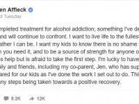 ベン・アフレック、アルコール依存症のリハビリを終えたと告白