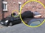 車の屋根で「昇天」している人が激写される。人間ってどこでも寝れるんだな…