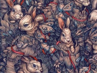 混ぜ合わさって一つになる。ダークファンタジーな騙し絵的イラストレーション