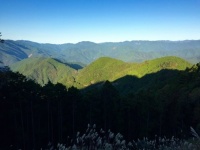 玉置山山頂付近から十津川の山並みを眺める。