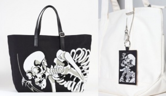 江戸時代の浮世絵師「歌川国芳」が描いた「巨大骸骨」の刺繍が施されたバッグや定期入れが通販で買える！