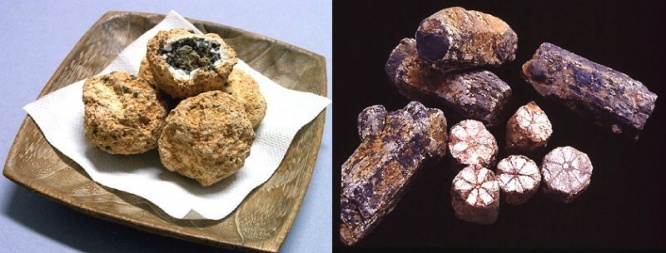 饅頭石（写真左）、桜石（右）