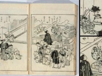 ネズミ屋を描いた挿絵。ねずみを追いかける子どもやネズミと手にのせて遊ぶ店主（国立国会図書館デジタルアーカイブより）