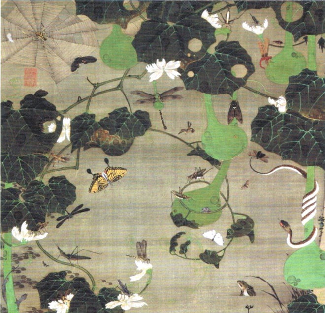 『動植綵絵』“池辺群虫図”（上の部分）画：伊藤若冲