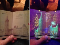 カナダのパスポートに隠された秘密。ブラックライトを当てると色鮮やかな絵柄が浮かび上がる！