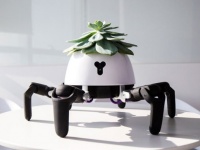 「さ、光合成しにいくよ！」頭に乗せた植物を日光浴させたり、水やりのタイミングを動きで知らせる植物育成ロボット