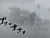 雨にも負けず風にも負けず。暴風雨の中、律儀にショッピングカートをカート置き場に戻すおばあさんの姿