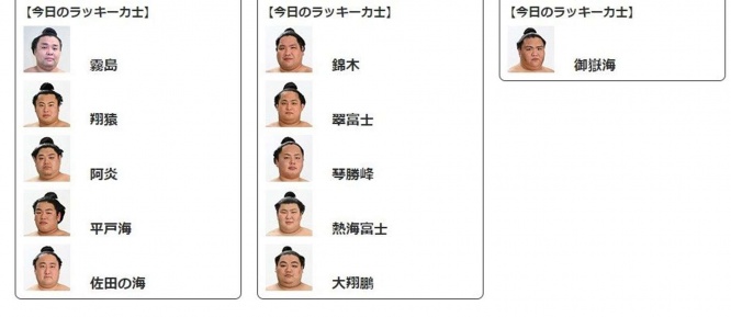 今日のラッキー力士(画像は日本相撲協会公式ウェブサイトのスクリーンショット)