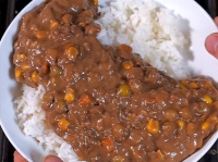 おいしそうなカレーに見えるだろ？でもこれチョコチップクッキー煮て作ったんだぜ