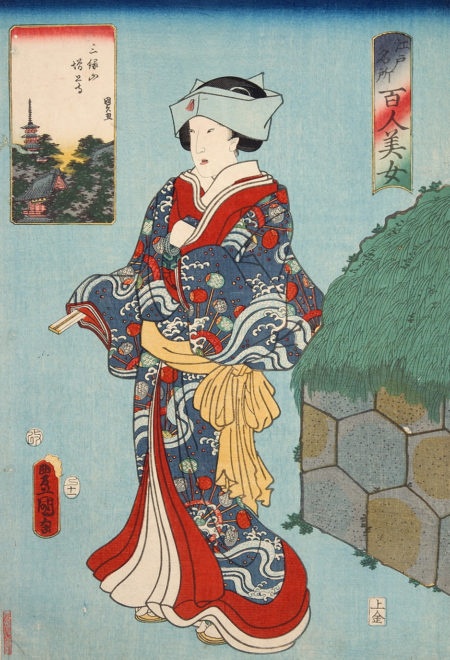 「江戸名所百人美女」【三縁山増上寺】画：歌川豊国　東京都立中央図書館特別文庫室所蔵