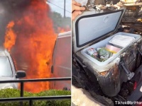 クーラーボックス強し！火災に巻き込まれ車が全焼するも、クーラーボックスの中身だけ無傷だった