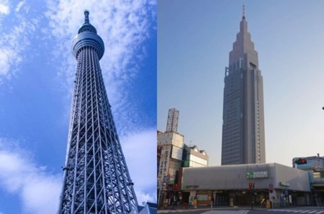 左：東京スカイツリー　右：ドコモタワー（いずれもフリー画像。編集部で合成）