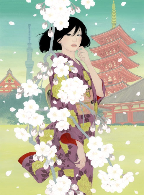 「風・花（かぜ はな）」（2012年 ワトソン紙、ガッシュ）