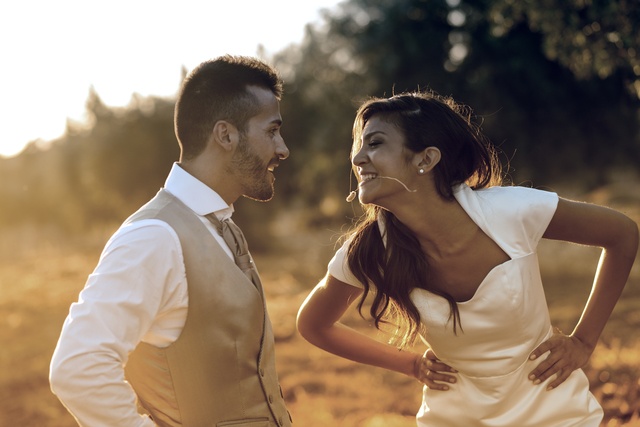 Just married couple in nature background