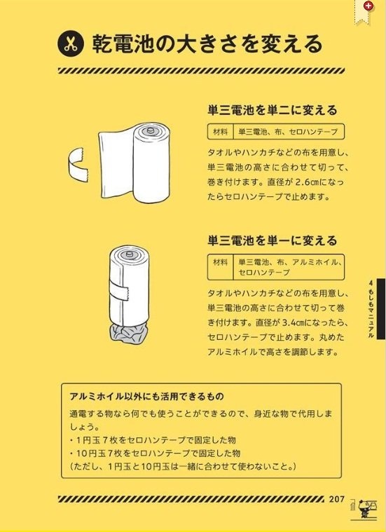 東京防災207ページ「乾電池の大きさを変える」