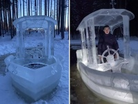 すごいだろ、氷でできてるんだぜ。水に浮いて乗ることもできる氷の船