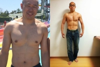 左は14年8月、右はボディメイクを開始した頃(15年4月、本人提供)