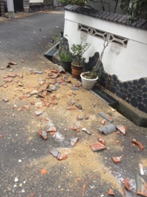 瓦が割れていた