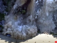 ヘリコプターがとらえた、地すべりでトラックが飲み込まれていく恐ろしい瞬間