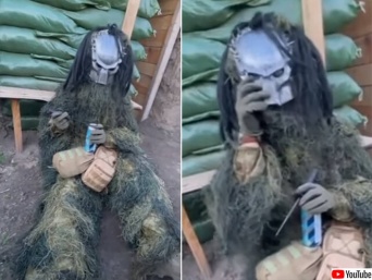 プレデターのマスクをしたウクライナの狙撃兵、終わりの見えない戦いに心が折れる