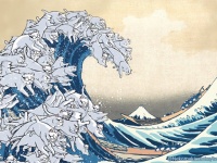 北斎と猫って良く合う！葛飾北斎の「神奈川沖浪裏」の波が白猫だったら？