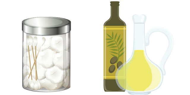 綿棒とコットンとオリーブオイル