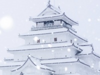 白雪が「赤瓦」を覆い隠して...　「モノクロな鶴ヶ城」も水墨画風で美しい