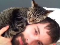 眼福の極み。ヒゲメンと猫がイチャついている動画を2連発で