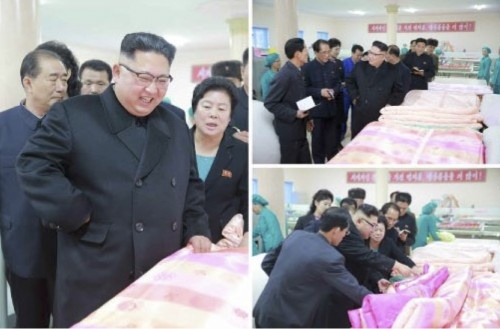 金正淑平壌製糸工場のふとん生産工程を現地指導した金正恩氏(2017年1月8日付労働新聞より）